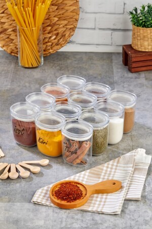 Set mit 12 beschrifteten 400-ml-Vakuum-Tropf-Gewürzgläsern – Glimmer-Gewürzschale mit auslaufsicherem Deckel FBZ-400ML-SPICE BAKER - 8