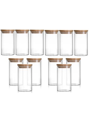 Set mit 12 Gläsern, 250 ml, Borosilikatglas, Aufbewahrungsbehälter, Bambus-Vakuumdeckel, Gewürzglas, Snackschale - 1