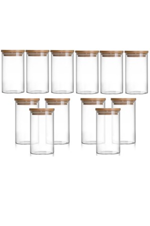 Set mit 12 Gläsern, 300 ml, Borosilikatglas, Aufbewahrungsbehälter, Bambus-Vakuumdeckel, Gewürzstreuer, Snackschüssel TYC00260306621 - 2