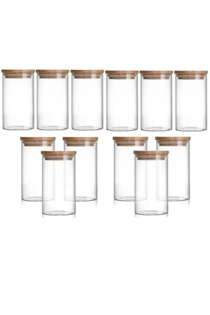 Set mit 12 Gläsern, 300 ml, Borosilikatglas, Aufbewahrungsbehälter, Bambus-Vakuumdeckel, Gewürzstreuer, Snackschüssel TYC00260306621 - 1