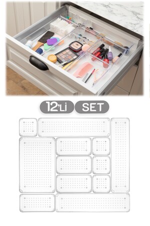 Set mit 12 modularen Schubladen-Organizern, Badezimmer-Make-up – Schmuck-Organizer – Büro-Desktop-Organizer MCH-675 - 4