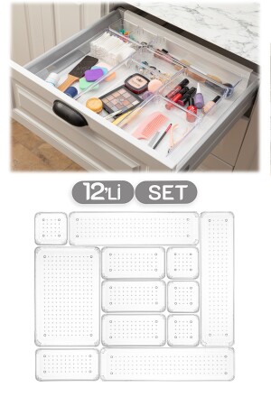 Set mit 12 modularen Schubladen-Organizern, Badezimmer-Make-up – Schmuck-Organizer – Büro-Desktop-Organizer MCH-675 - 1