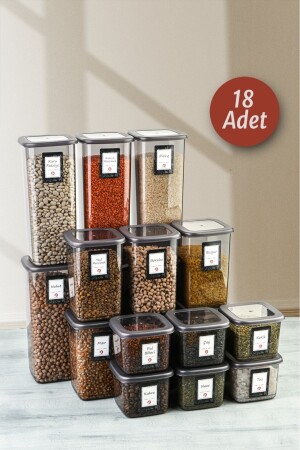 Set mit 18 beschrifteten, unzerbrechlichen quadratischen Frischhaltedosen, Anthrazit, 6 x 1,75 l/1,2 l/0,55 l 153. 18liset. Bitte. kpk - 3