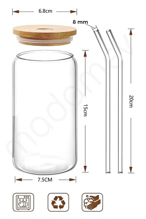 Set mit 2 Bambusdeckeln und Strohhalmen, hitzebeständiger Glasbecher, 550 ml, Cola-Box-förmiger Kaffee-Präsentationsbecher - 5