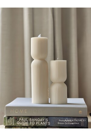 Set mit 2 dekorativen konischen gestreiften Kerzen CNDL/0001 - 3