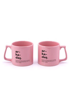 Set mit 2 rosa Tee- und Kaffeetassen mit „Friend Design“-Aufdruck 2951835934771 - 3