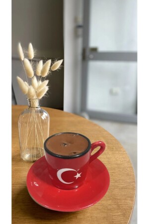 Set mit 2 Tassen, türkisches Flaggenmotiv, handgefertigt, 4-teiliges Kaffeetassen-Set Bfk- 009 - 2