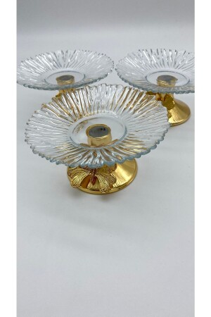 Set mit 3 13 cm großen goldenen Schmetterlings-Detailschalen aus Glas für türkische Köstlichkeiten, Präsentationsschalen, Zuckerdosen, Snackschalen mit Füßen cm02 - 8