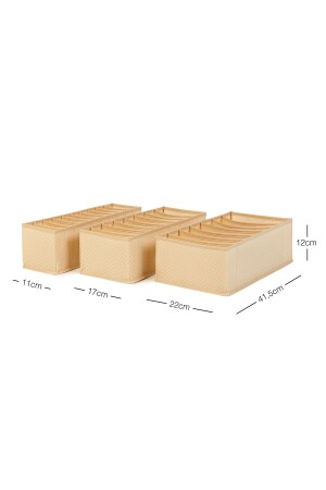 Set mit 3 beigefarbenen Schrankschubladen im Akkordeon-Stil, zusammenklappbarer Wäsche-Organizer - 3