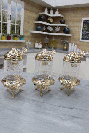 Set mit 3 gekreuzten Gewürzgläsern in Gold MH26 - MİHMAN HOME