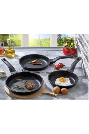 Set mit 3 Gusspfannen aus feuerfestem, antihaftbeschichtetem Granit, 20 cm, 24 cm, 28 cm, LINKAHOME12 - 6