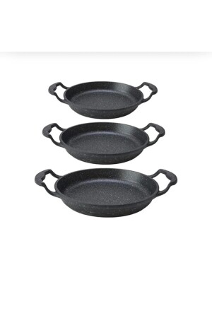 Set mit 3 Gusspfannen aus schwarzem Granit, 22 cm, 20 cm, 18 cm - 3