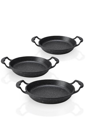 Set mit 3 Gusspfannen aus schwarzem Granit, 22 cm, 20 cm, 18 cm, bilgihaslon3 Pfannen - 1