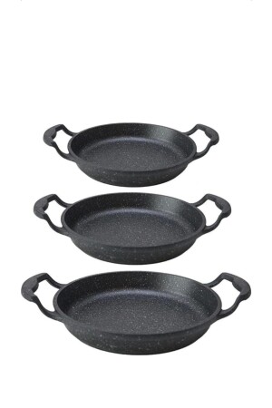 Set mit 3 Gusspfannen aus schwarzem Granit, 22 cm, 20 cm, 18 cm, Set mit 3 Gusseisenpfannen, MKİTCHEN-3LÜSAHAN-PAN - 4