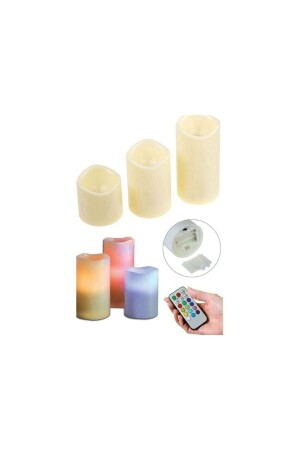 Set mit 3 LED-Kerzen mit Fernbedienung, 12 verschiedene Farben (Kerzen in 3 Größen und Fernbedienung) pao-317 - Genel Markalar