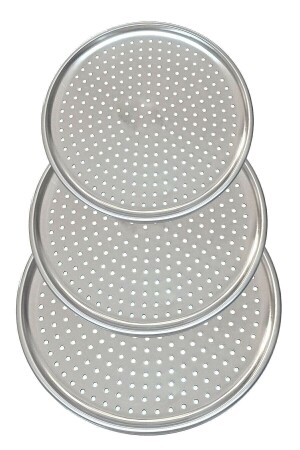 Set mit 3 luxuriösen, perforierten Pizzablechen aus Stahl, 28–32–36 cm, mprn-23151063 - 1