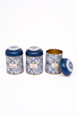Set mit 3 Vorratsbehältern aus Metall, 9 cm, Lebensmittelbehälter, Glas-Set, Azulejos ERB05T6 - 4