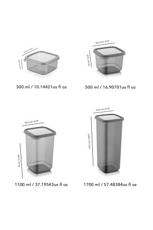 Set mit 32 quadratischen Frischhaltedosen mit Viola-Deckel – 8 x (0,3 l – 0,5 l – 1,1 l – 1,7 l) mit Etikett MCH-775 - 7