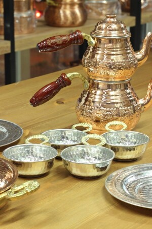 Set mit 4 Frühstückssoßen, Marmeladen, Snacks und Schüsseln aus Kupfer mit Griffen grbkrspss1 - GÜR BAKIR