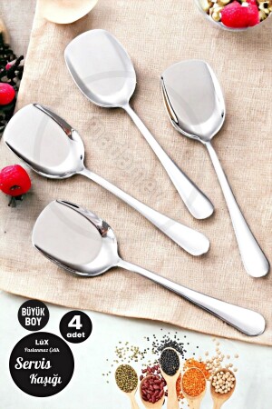 Set mit 4 luxuriösen Servierlöffeln, großem Edelstahllöffel, Salat, Kuchen, Speisen, Küchenlöffel - Madamev