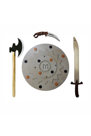 Set mit 4 Schildaxt-Schwert-Karambit-Holzspielzeugen - 2