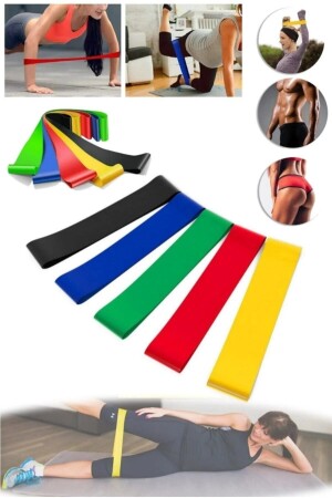 Set mit 5 Aerobic-Band-Fitness-Übungsplatten, Widerstandsband, Crossfit, Muskeldehnungs- und Gymnastik-Set - 6