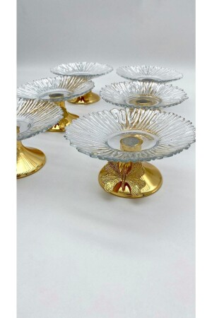 Set mit 6 13 cm großen goldenen Schmetterlings-Detailschalen aus Glas für türkische Köstlichkeiten, Präsentationsschalen, Zuckerdosen, Snackschalen mit Metallbeinen ayklcm022 - 1