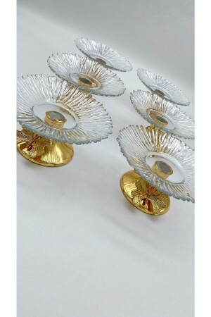 Set mit 6 13 cm großen goldenen Schmetterlings-Detailschalen aus Glas für türkische Köstlichkeiten, Präsentationsschalen, Zuckerdosen, Snackschalen mit Metallbeinen ayklcm022 - 5