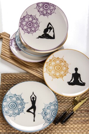 Set mit 6 26 cm großen Serviertellern, Yoga-Mädchen-Handdekoration, TYC00126822822 - 4