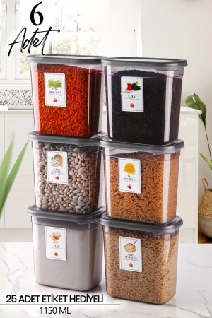 Set mit 6 beschrifteten rechteckigen Frischhaltedosen von Moly, 1150 ml – Gewürzregal MCH09517 - NESS HOME