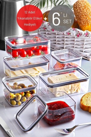 Set mit 6 Deckeln mit Silikondichtung, beschriftet mit Frühstücks- und Snack-Set, X3 0,75 Lt / X3 0,5 Lt NDY-NDYEP-KSET - 1