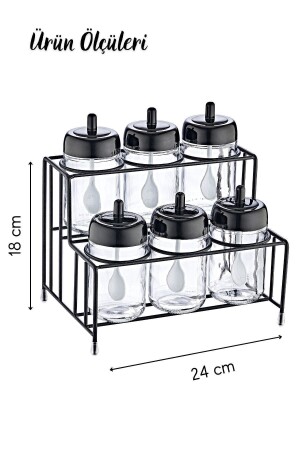 Set mit 6 Gewürzgläsern aus Glas mit Löffeln und Metallständer, 300 ml, mit Etikett „Geschenk“ GM00380 - 3