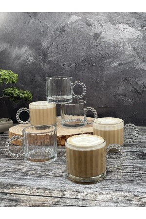 Set mit 6 Glasperlen mit Henkel, Becher, Tee, Kaffee, Erfrischungsgetränk, Glas, 325 ml - 1