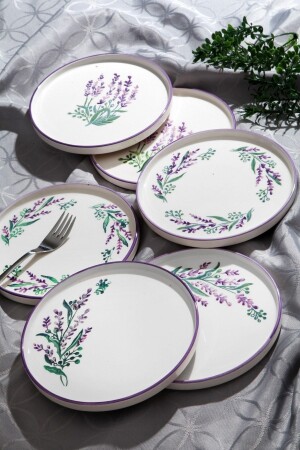 Set mit 6 handgefertigten 19 cm großen, stapelbaren Lavendel-Kuchentellern im Sonderdesign – Dessertteller-Set - 1