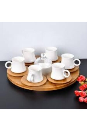 Set mit 6 Kaffeetassen mit drehbarem Bambustablett BELLAA-101308 - 1