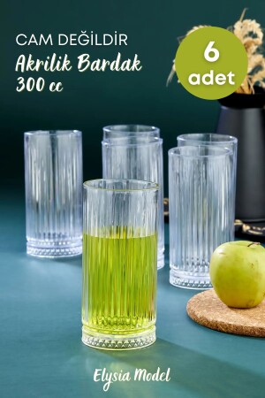 Set mit 6 Kristall-Acryl-Wasser-Softdrink-Gläsern, 300 cm³, Elysia-Modell, Glimmerglas (kein Glas) - 2