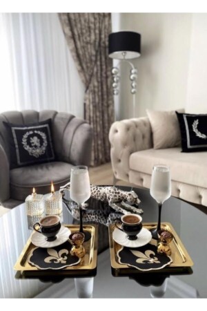 Set mit 6 luxuriösen Goldkare-Edelstahl-Titan-Kaffee-, Tee- und dekorativen Präsentations-Serviertabletts 21 x 21 cm MZ000G666 - 2
