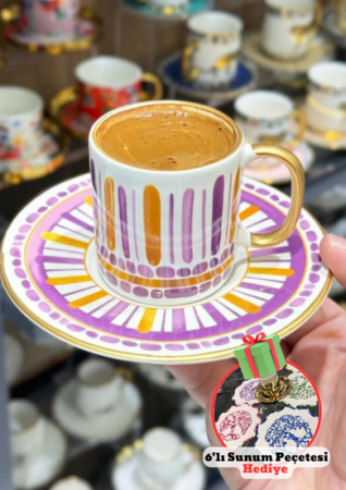 Set mit 6 luxuriösen Kaffeetassen in Royal Purple - Onedekor