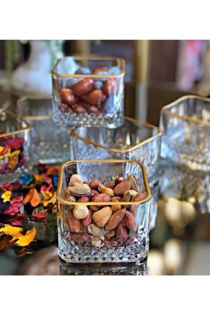 Set mit 6 luxuriösen quadratischen Schüsseln zum Servieren von Snacks aus vergoldetem Glas - 1