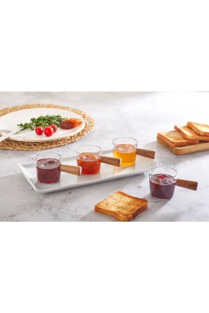 Set mit 6 Mini-Saucenschalen, Marmeladenschalen und Kaffee-Servierschalen aus Glimmer mit Holzgriff S608 - 1