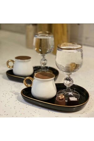 Set mit 6 ovalen Kaffeetassen mit Tropfenform und Servierteller 4565756834 - 2