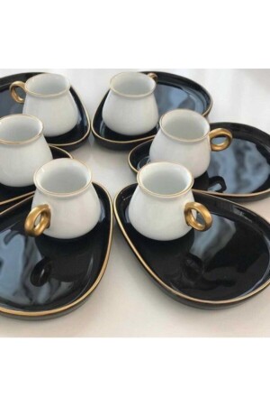 Set mit 6 ovalen Kaffeetassen mit Tropfenform und Servierteller 4565756834 - 4