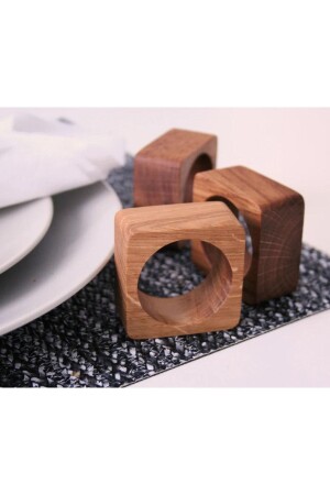 Set mit 6 quadratischen Serviettenringen aus Holz – Serviettenringe für Servicepräsentationen, 4 cm, 4 cm - 6