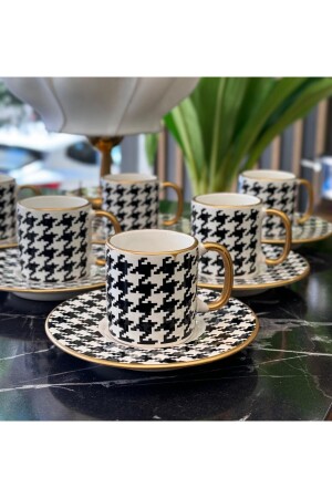 Set mit 6 Royal Black Houndstooth Kaffeetassen - 2