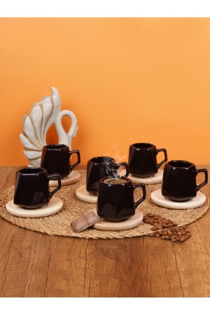 Set mit 6 schwarzen Prisma-Kaffeetassen mit Holzuntertasse EVMSPTTE2820216061 - 1