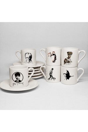 Set mit 6 türkischen Kaffeetassen aus bedrucktem Porzellan mit Atatürk-Motiv KFT604KF - 1