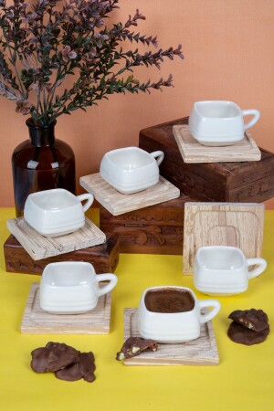 Set mit 6 Untertassen aus Bambus – luxuriöses türkisches Kaffeetassen-Set mit Untertasse aus Holz KF0801 - 1