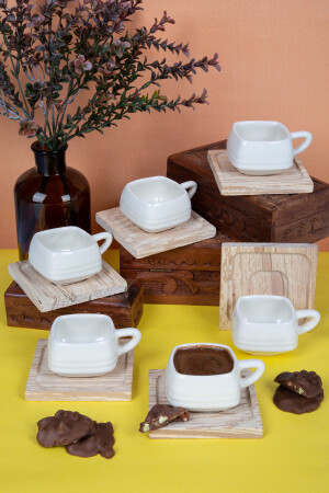 Set mit 6 Untertassen aus Bambus – luxuriöses türkisches Kaffeetassen-Set mit Untertasse aus Holz KF0801 - 3