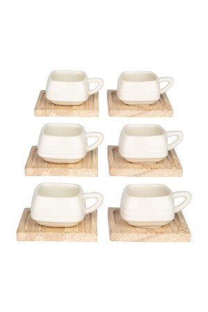 Set mit 6 Untertassen aus Bambus – luxuriöses türkisches Kaffeetassen-Set mit Untertasse aus Holz KF0801 - 6