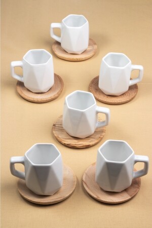 Set mit 6 Untertassen aus Bambus – luxuriöses türkisches Kaffeetassen-Set mit Untertasse aus Holz LKF0101 - 4